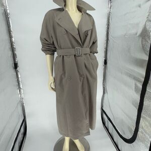 Vintage London Fog‎ Trench Coat 8 Petite Taupe Double Breasted Zip Out Liner